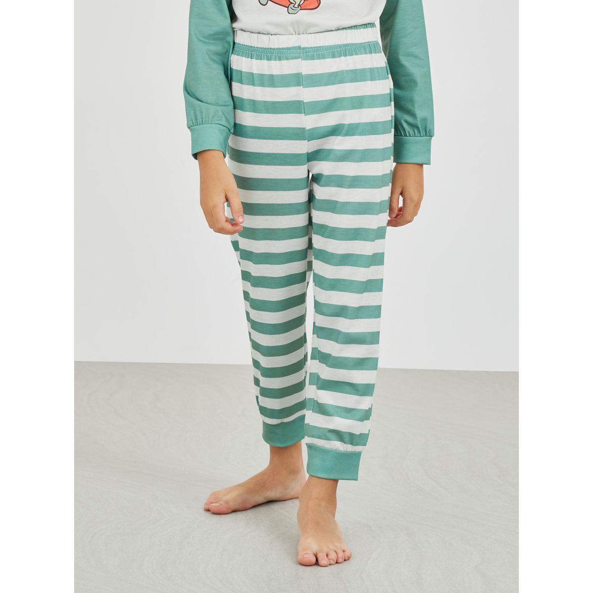 Styli Graphic Print Round Neck T-Shirt and Striped Pyjama Set-boys-clothing-nightwear-image-5