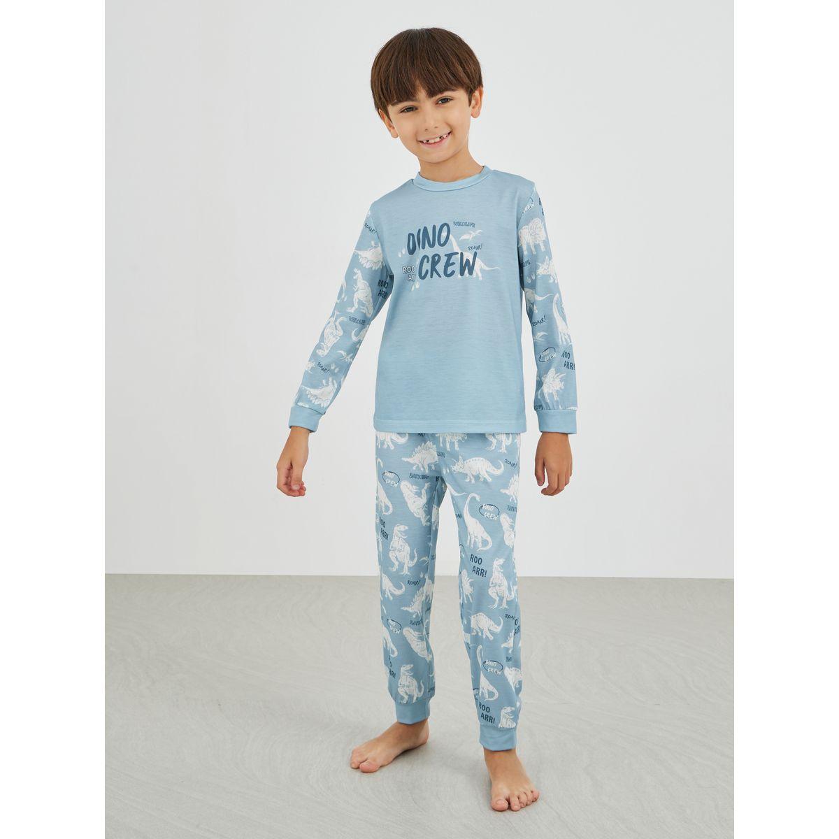 Styli Slogan Print Long Sleeve T-Shirt and Pyjama Set-boys-clothing-nightwear-image-1