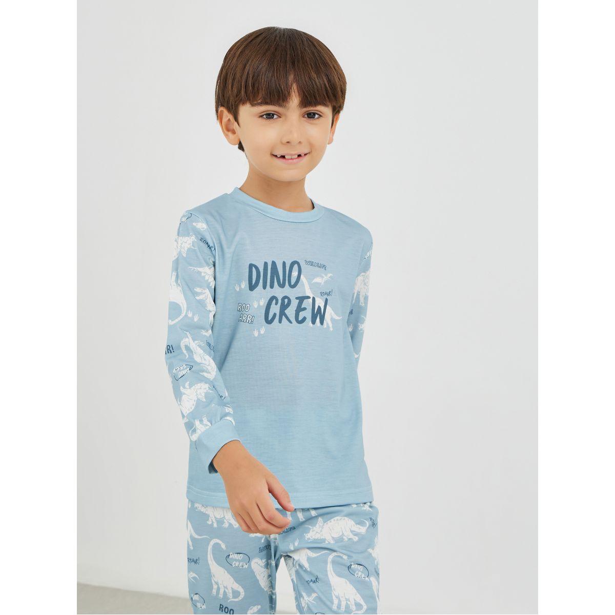 Styli Slogan Print Long Sleeve T-Shirt and Pyjama Set-boys-clothing-nightwear-image-2