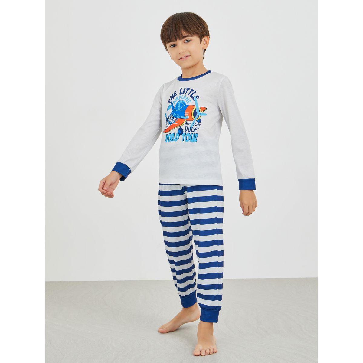Styli Graphic Print T-Shirt and Striped Pyjama Set-boys-clothing-nightwear-image-1