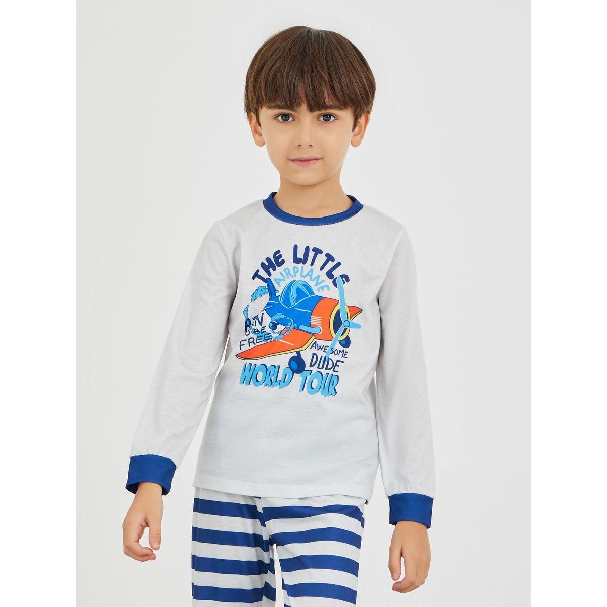 Styli Graphic Print T-Shirt and Striped Pyjama Set-boys-clothing-nightwear-image-2