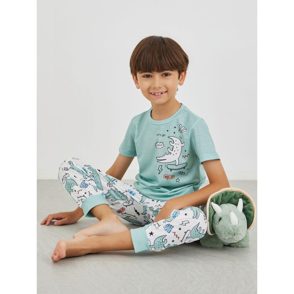 Styli Graphic Print Round Neck T-Shirt and Pyjama Set-boys-clothing-nightwear-image-1