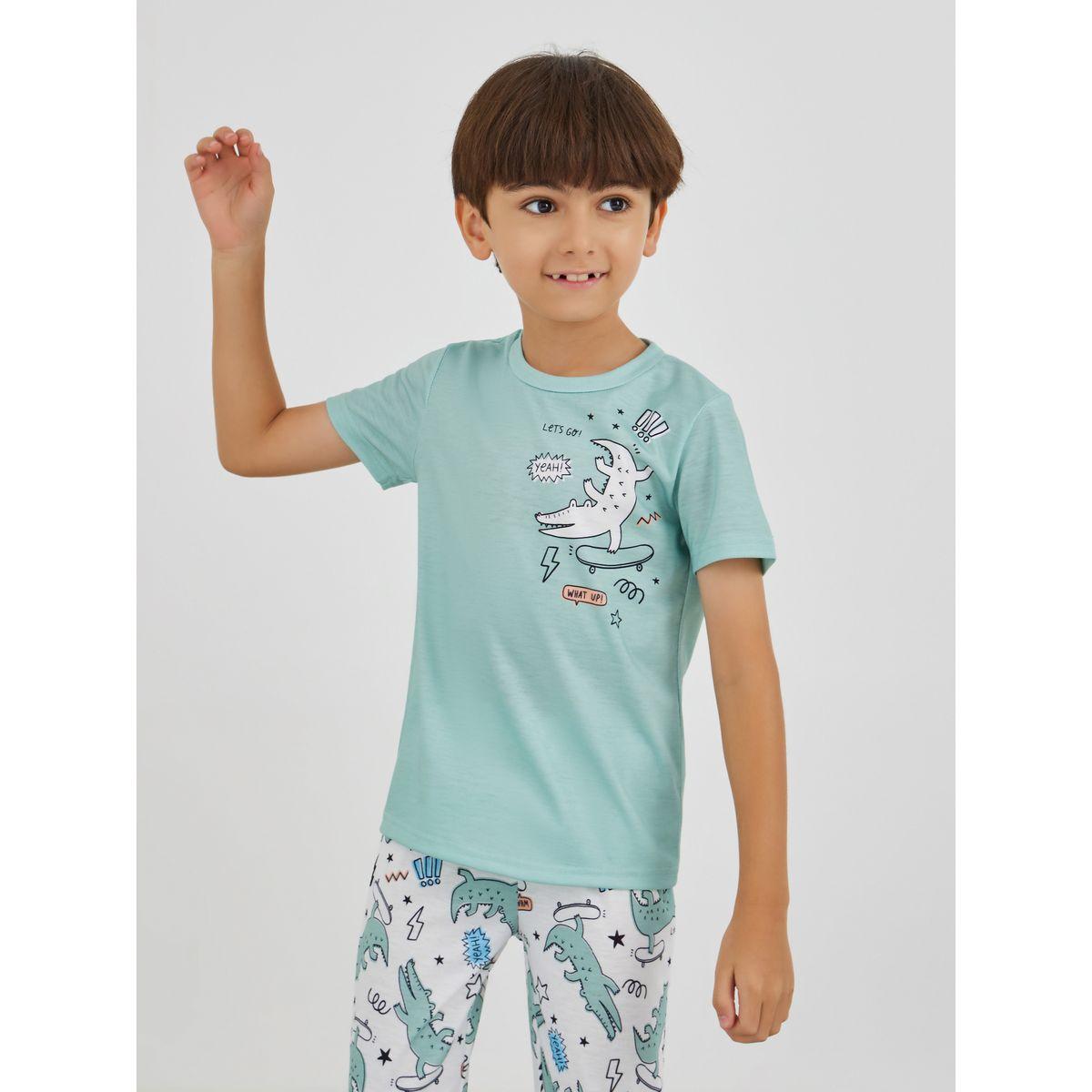 Styli Graphic Print Round Neck T-Shirt and Pyjama Set-boys-clothing-nightwear-image-2