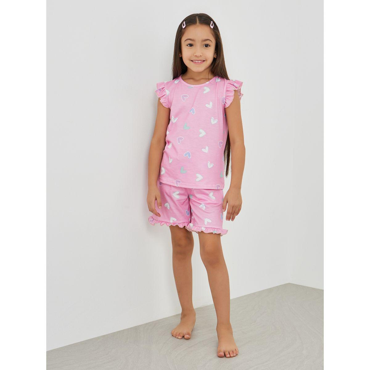 Styli All-Over Print Ruffled Sleeve T-Shirt and Shorts Pyjama Set-girls-clothing-nightwear-image-1