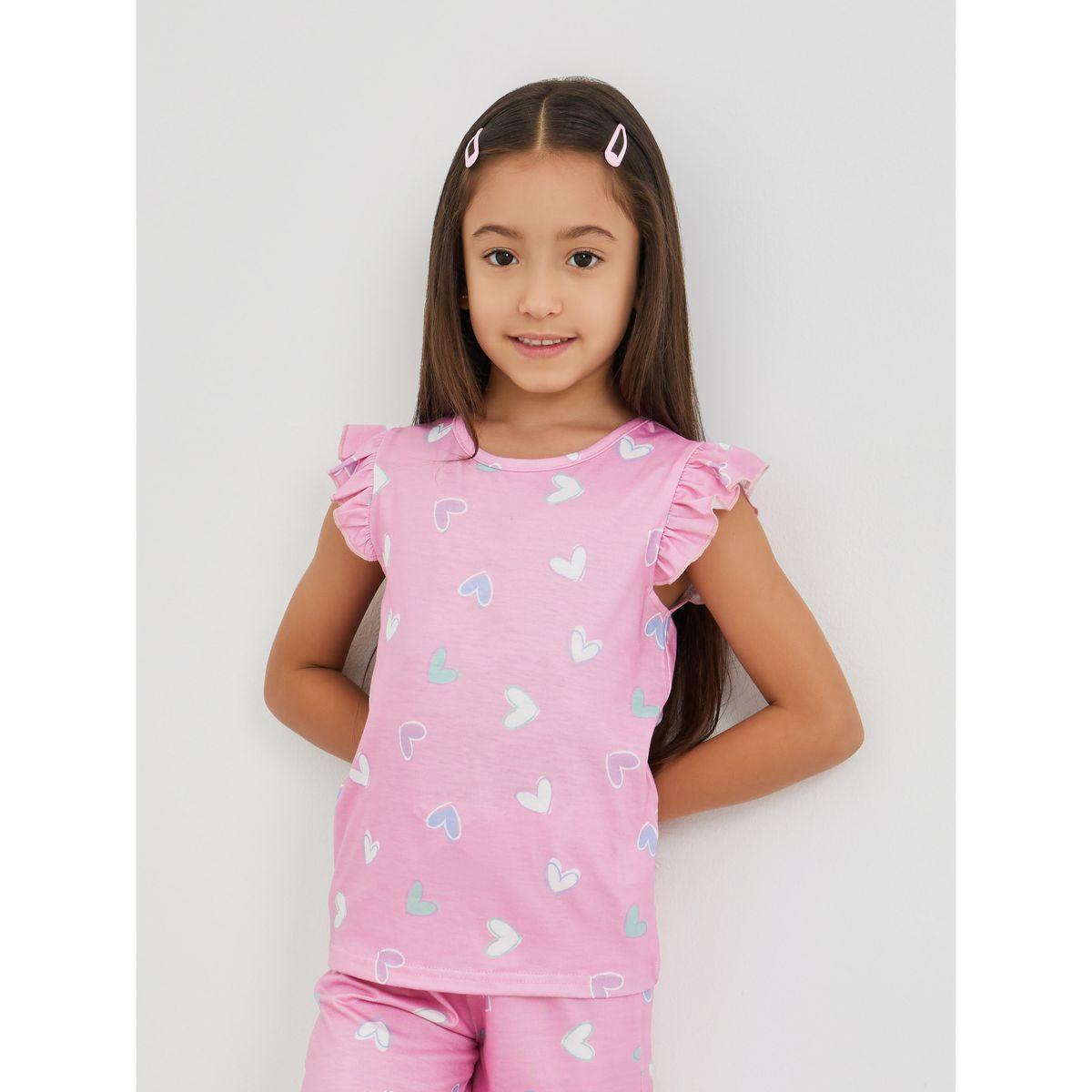 طقم بيجاما من شورت وتيشيرت مطبع بالكامل-girls-clothing-nightwear-image-2