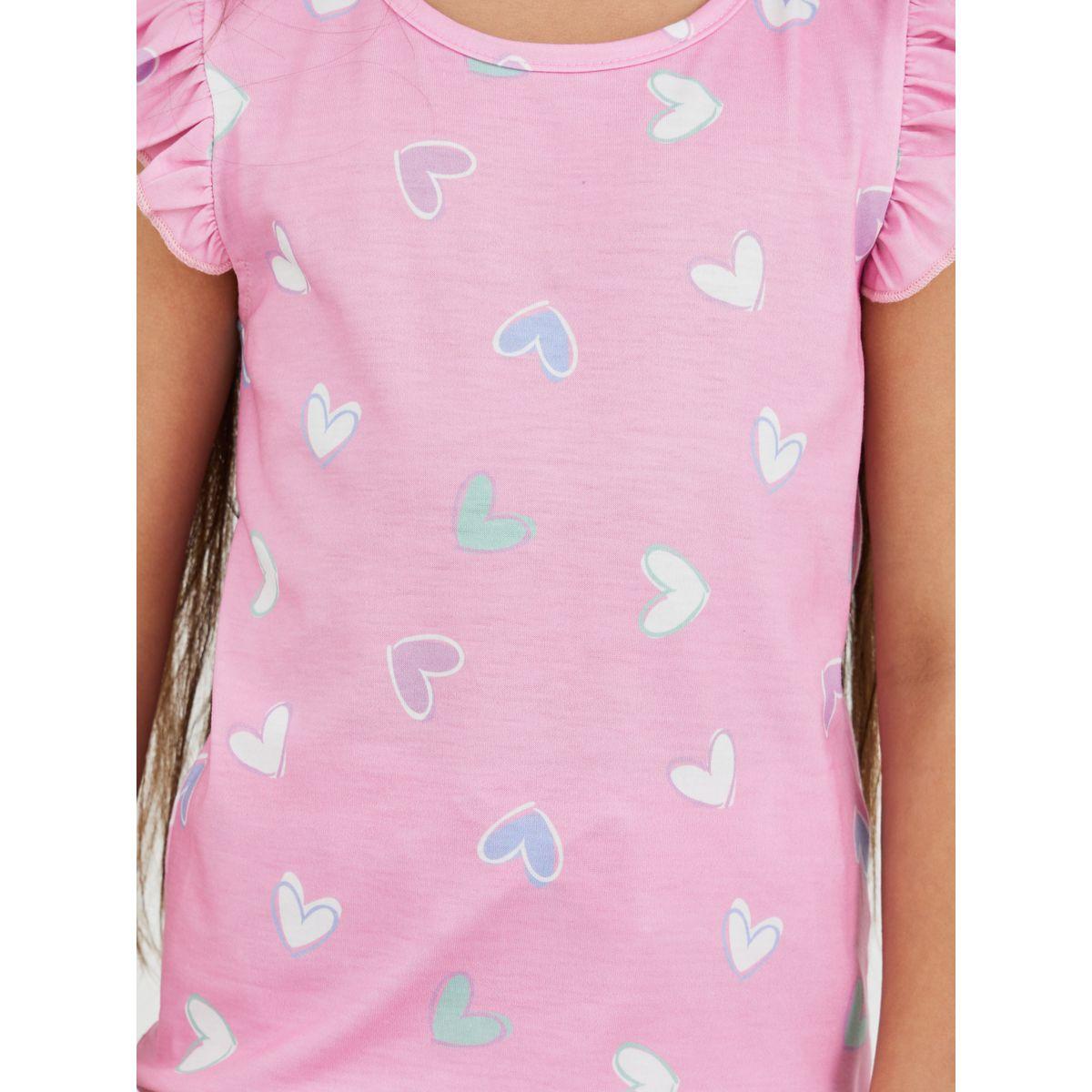 Styli All-Over Print Ruffled Sleeve T-Shirt and Shorts Pyjama Set-girls-clothing-nightwear-image-3