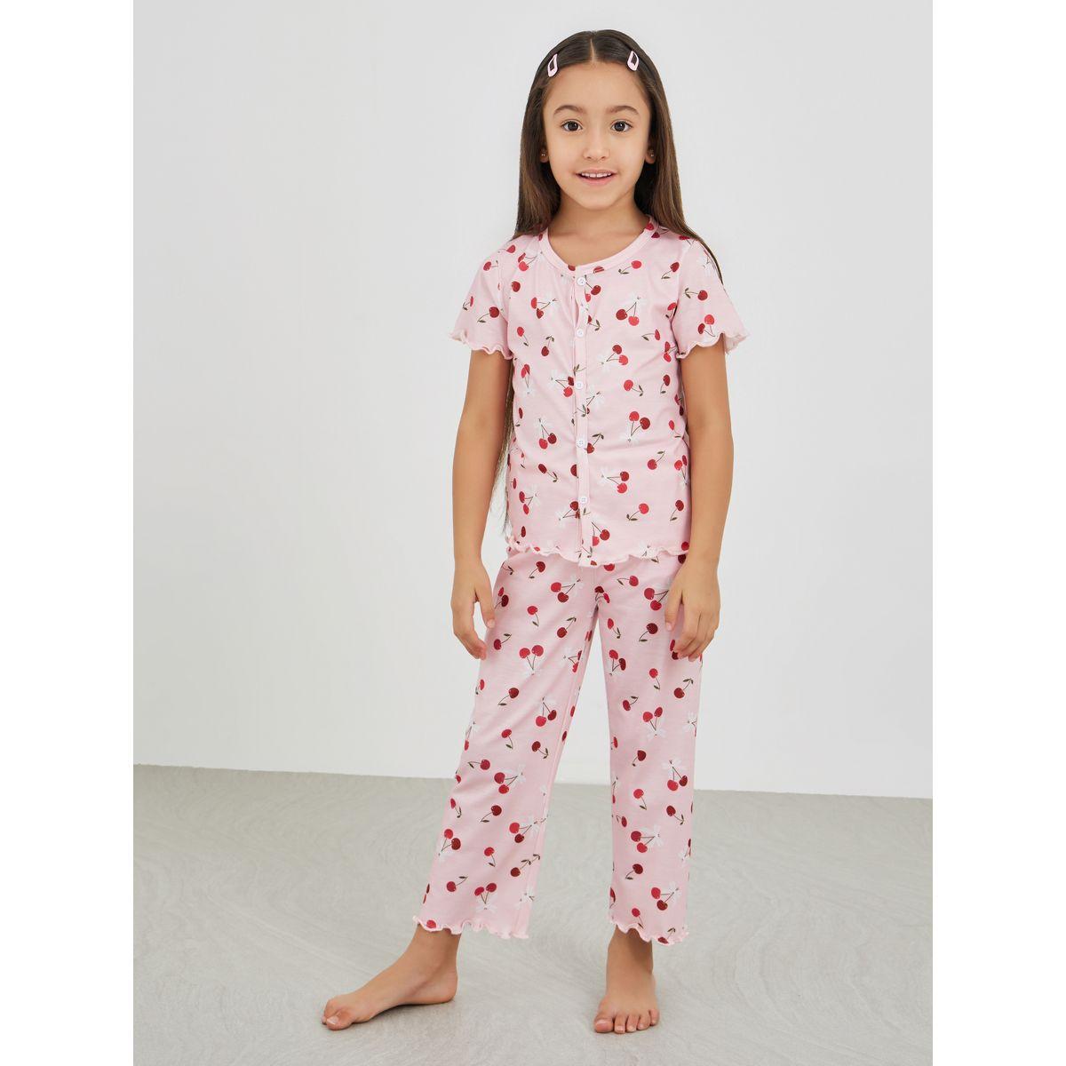 Styli All-Over Print Buttoned Top and Pyjama Set-girls-clothing-nightwear-image-1