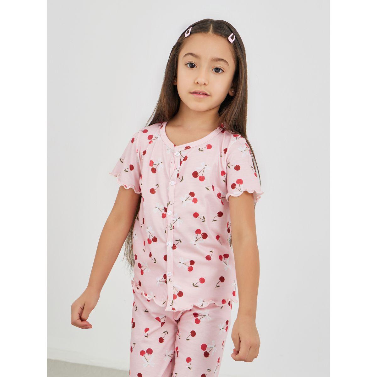 Styli All-Over Print Buttoned Top and Pyjama Set-girls-clothing-nightwear-image-2