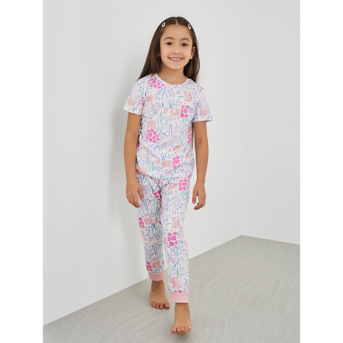 Styli All-Over Print Short Sleeve T-Shirt and Pyjama Set-girls-clothing-nightwear-image-1