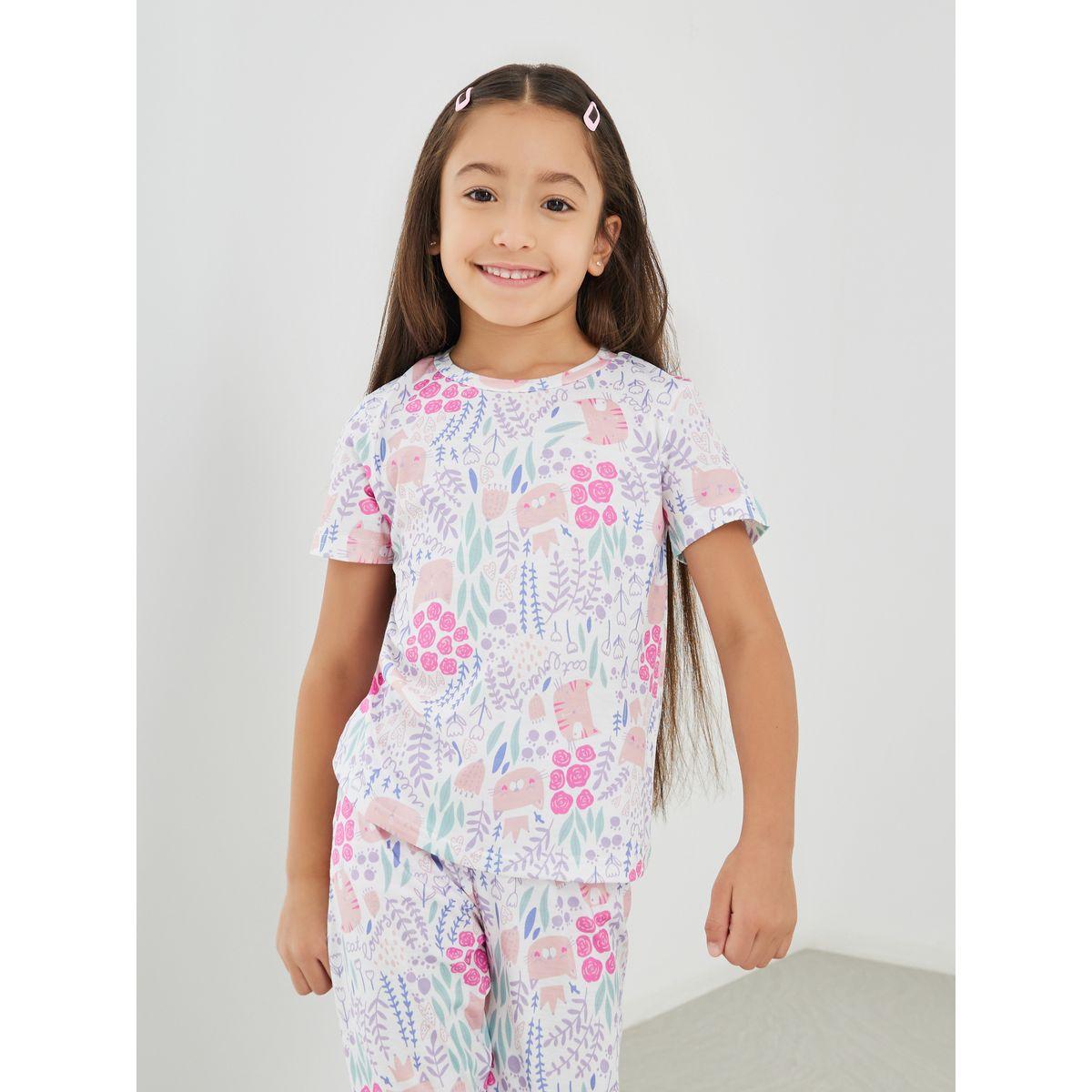 طقم بيجاما من بنطال وتيشيرت مطبع بالكامل-girls-clothing-nightwear-image-2