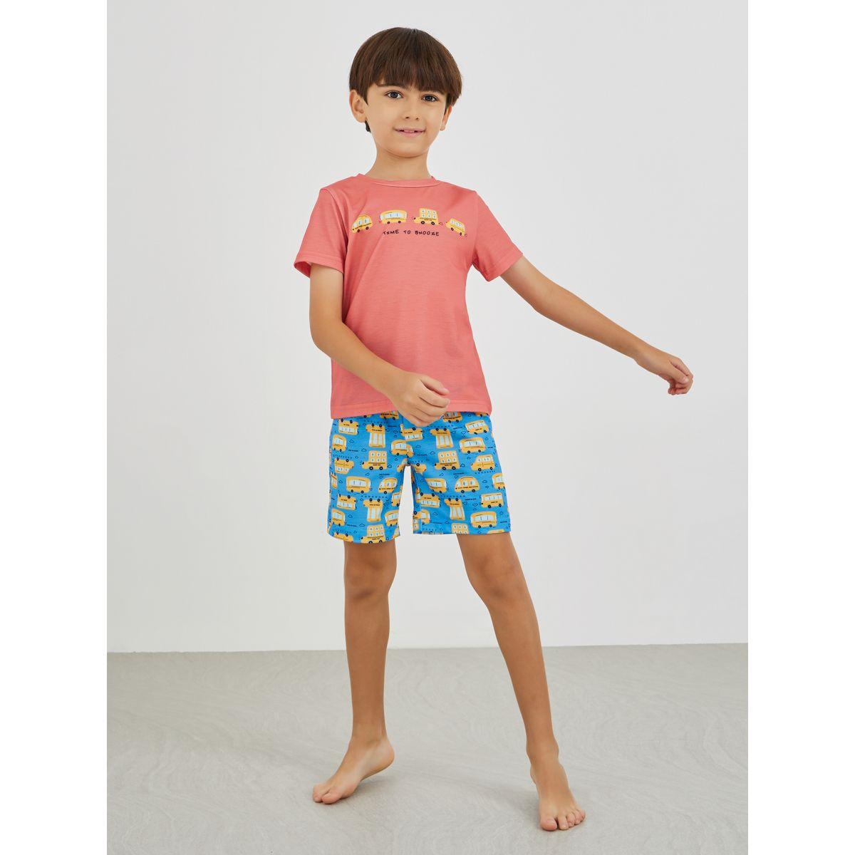 Styli Graphic Print Round Neck T-Shirt and Shorts Pyjama Set-boys-clothing-nightwear-image-1