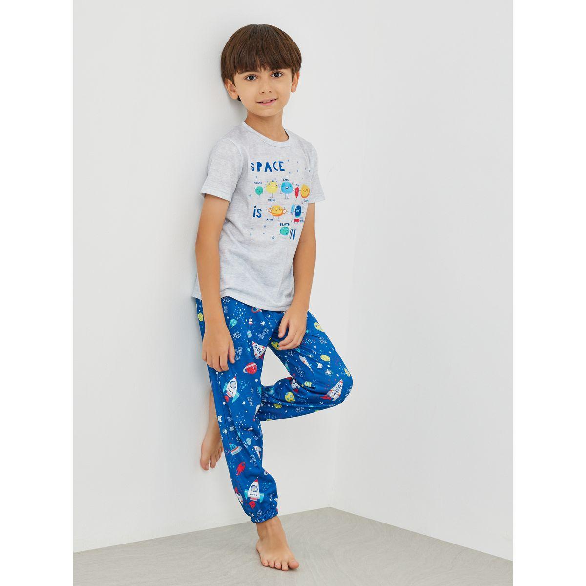 Styli Graphic Print Round Neck T-Shirt and Pyjama Set-boys-clothing-nightwear-image-1