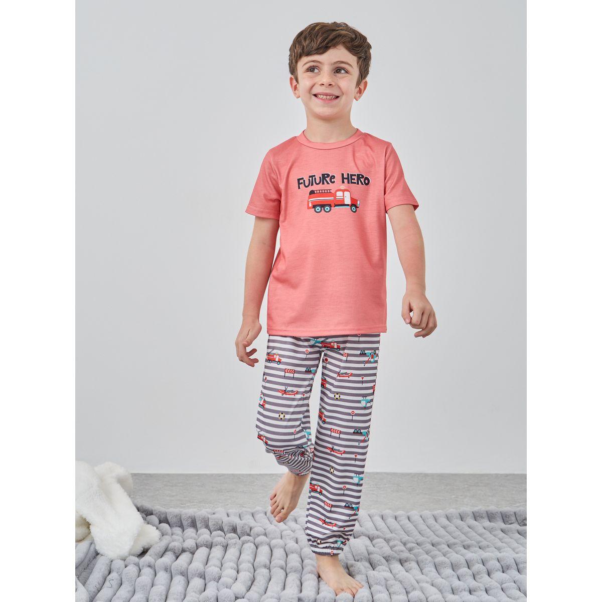 Styli Graphic Print T-Shirt and Striped Pyjama Set-boys-clothing-nightwear-image-1