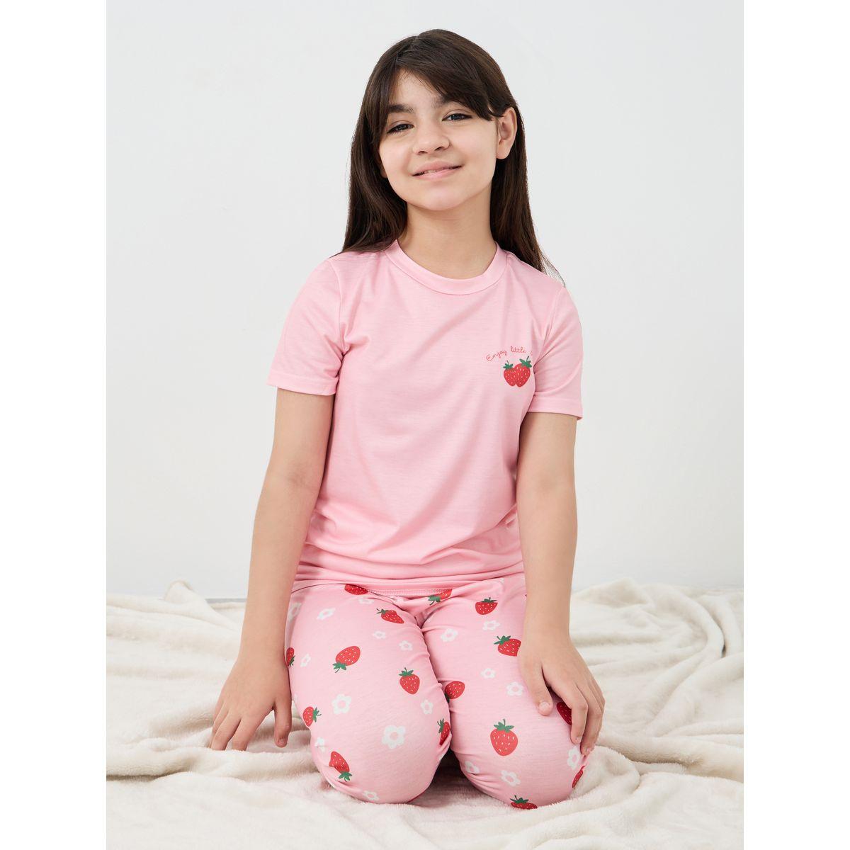Styli Strawberry Print T-Shirt and Pyjama Set-girls-clothing-nightwear-image-1