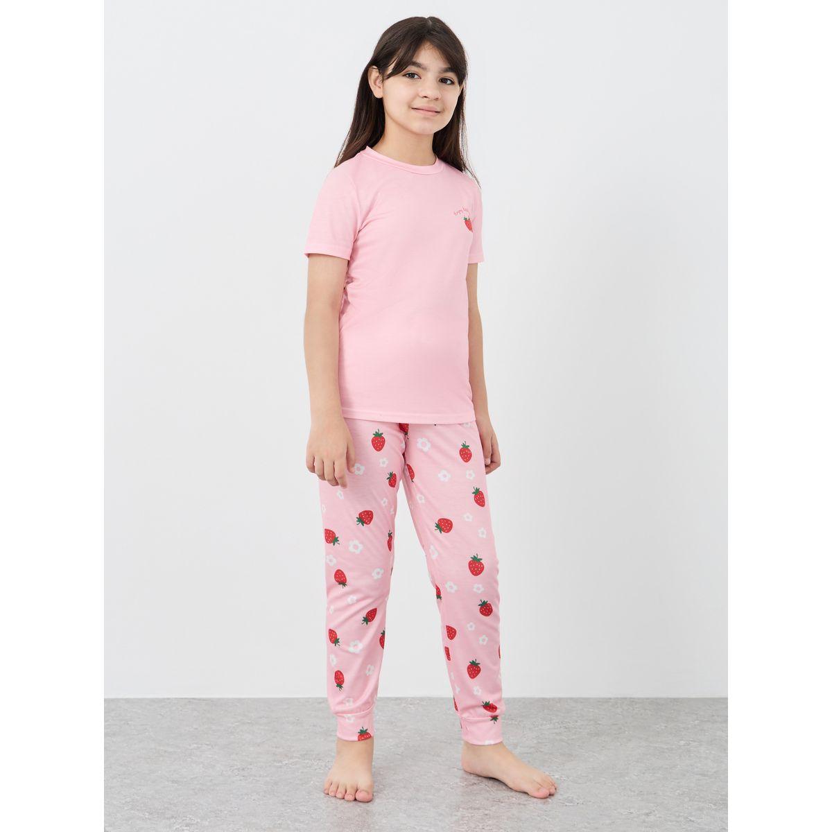 Styli Strawberry Print T-Shirt and Pyjama Set-girls-clothing-nightwear-image-2