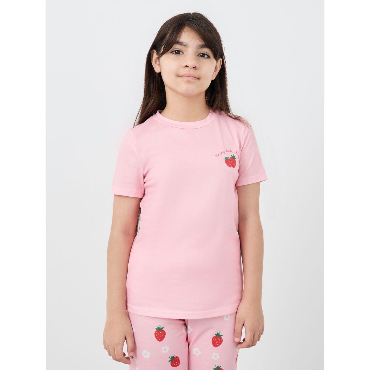 Styli Strawberry Print T-Shirt and Pyjama Set-girls-clothing-nightwear-image-3