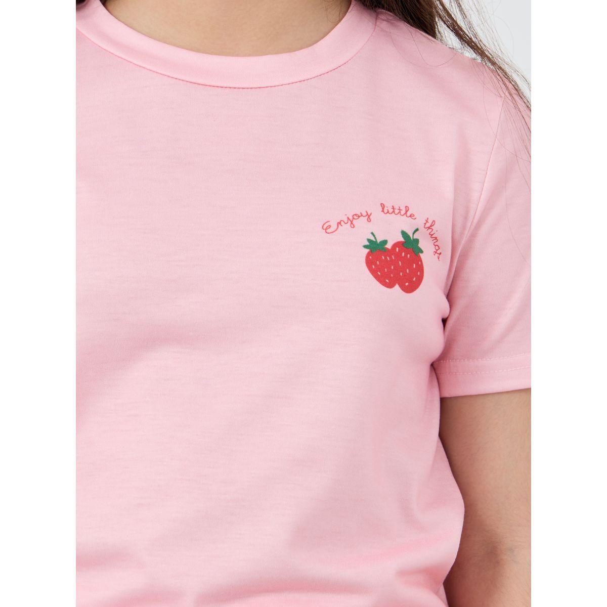 Styli Strawberry Print T-Shirt and Pyjama Set-girls-clothing-nightwear-image-4