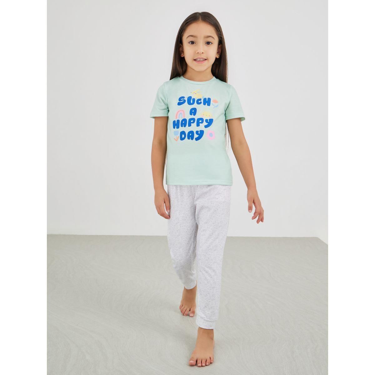 طقم بيجاما من بنطال وتيشيرت بطبعة كتابة-girls-clothing-nightwear-image-2
