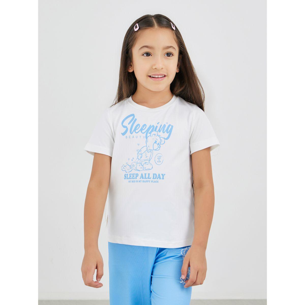 Styli Slogan Bear Print T-Shirt and Pyjama Set-girls-clothing-nightwear-image-2