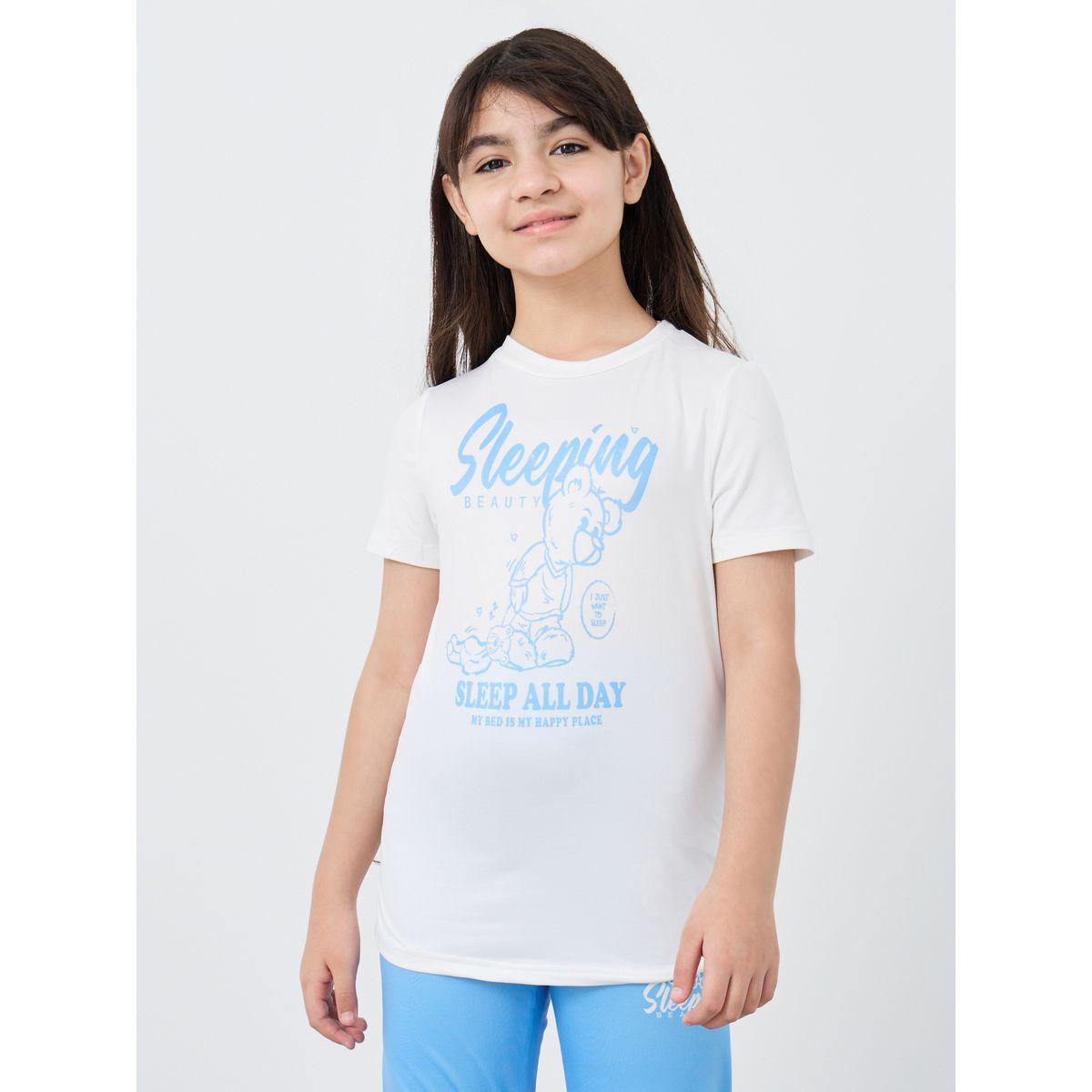 Styli Bear Print T-Shirt and Pyjama Set-girls-clothing-nightwear-image-3