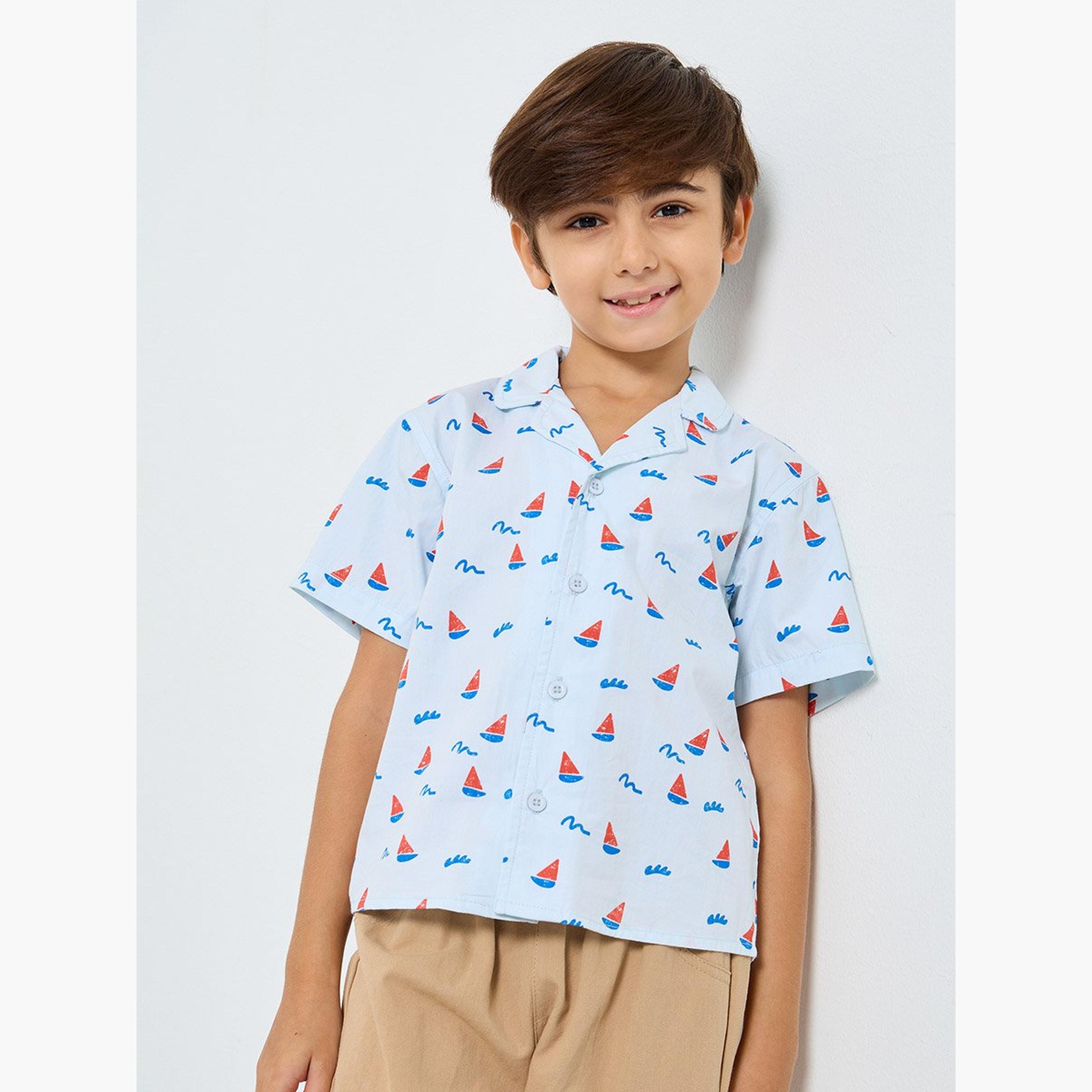 ستايلي - قميص قطني بطبعة قارب شراعي للأولاد-boys-clothing-shirts-image-1