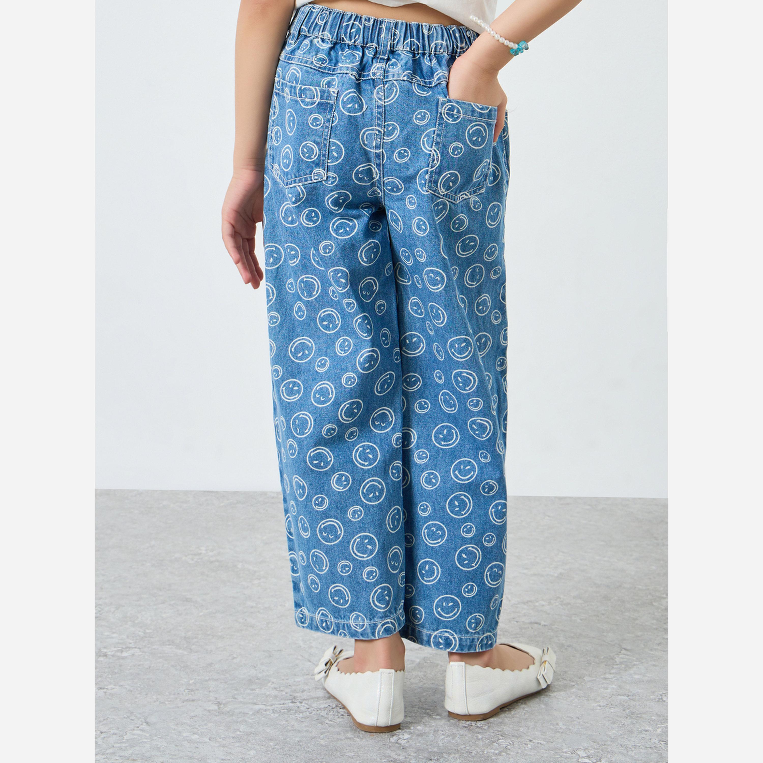 Styli Girls Emoji Print Wdie Leg Jeans-girls-clothing-bottoms-jeansandjeggings-image-3