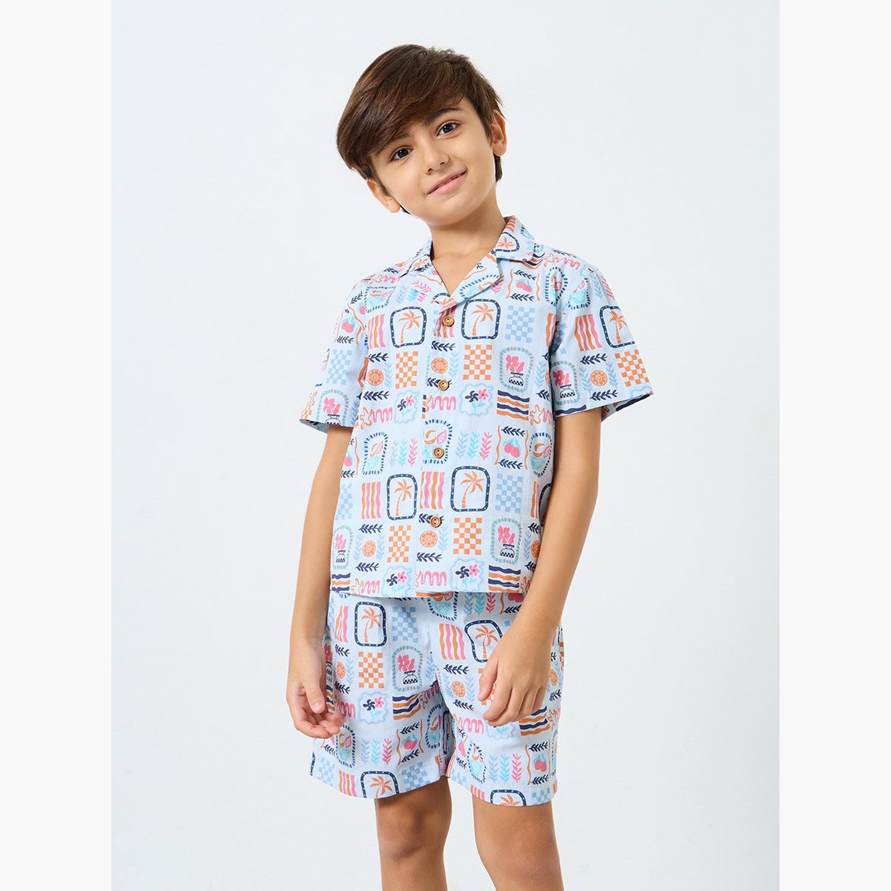 Styli Boys All Over Print Shirt and Shorts Set-boys-clothing-setsandcoords-image-1