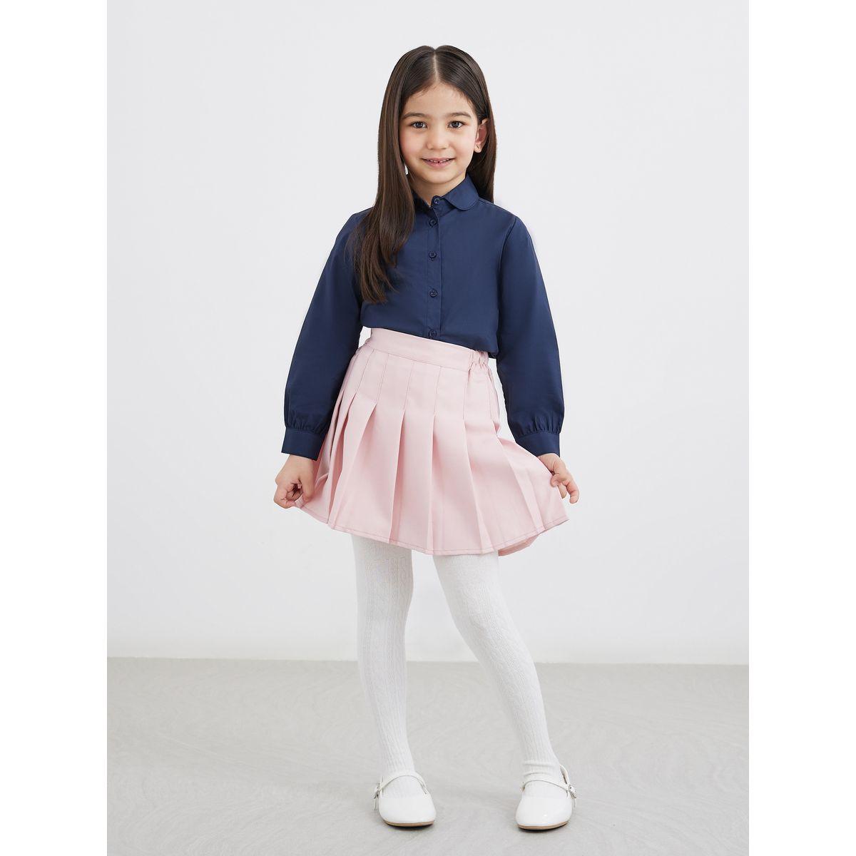 Styli Girls Navy Blue Peter Pan Collar Shirt-girls-clothing-schoolwear-blousesandshirts-image-2