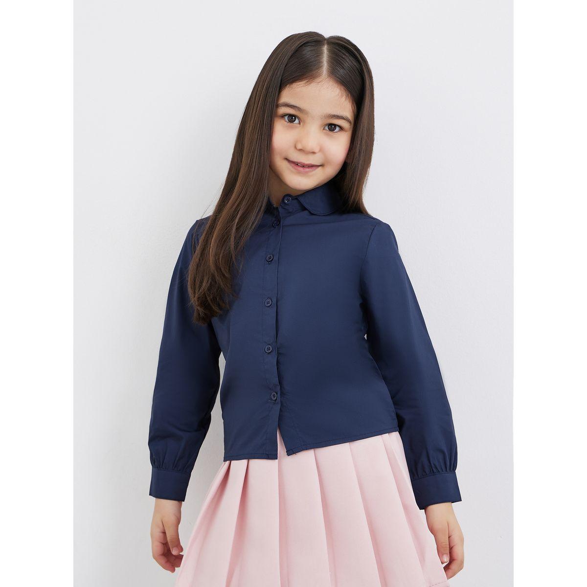 Styli Girls Navy Blue Peter Pan Collar Shirt-girls-clothing-schoolwear-blousesandshirts-image-3
