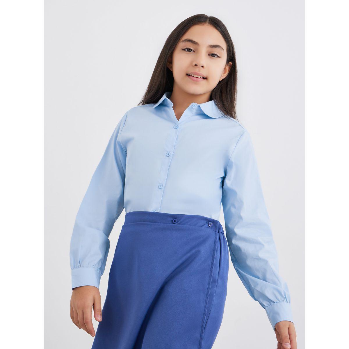 Styli Girls Light Blue Peter Pan Collar Shirt-girls-clothing-schoolwear-blousesandshirts-image-1