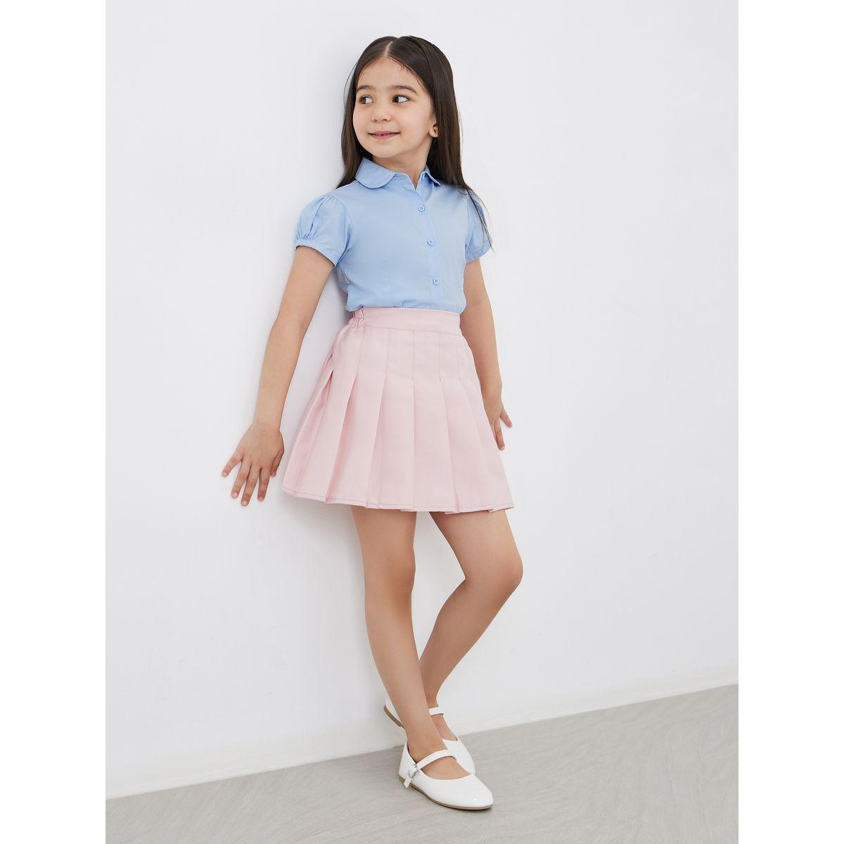 Styli Girls Light Blue Cotton Puff Sleeves Shirt-girls-clothing-schoolwear-blousesandshirts-image-2