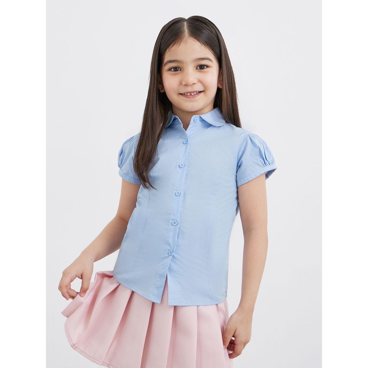 Styli Girls Light Blue Cotton Puff Sleeves Shirt-girls-clothing-schoolwear-blousesandshirts-image-3