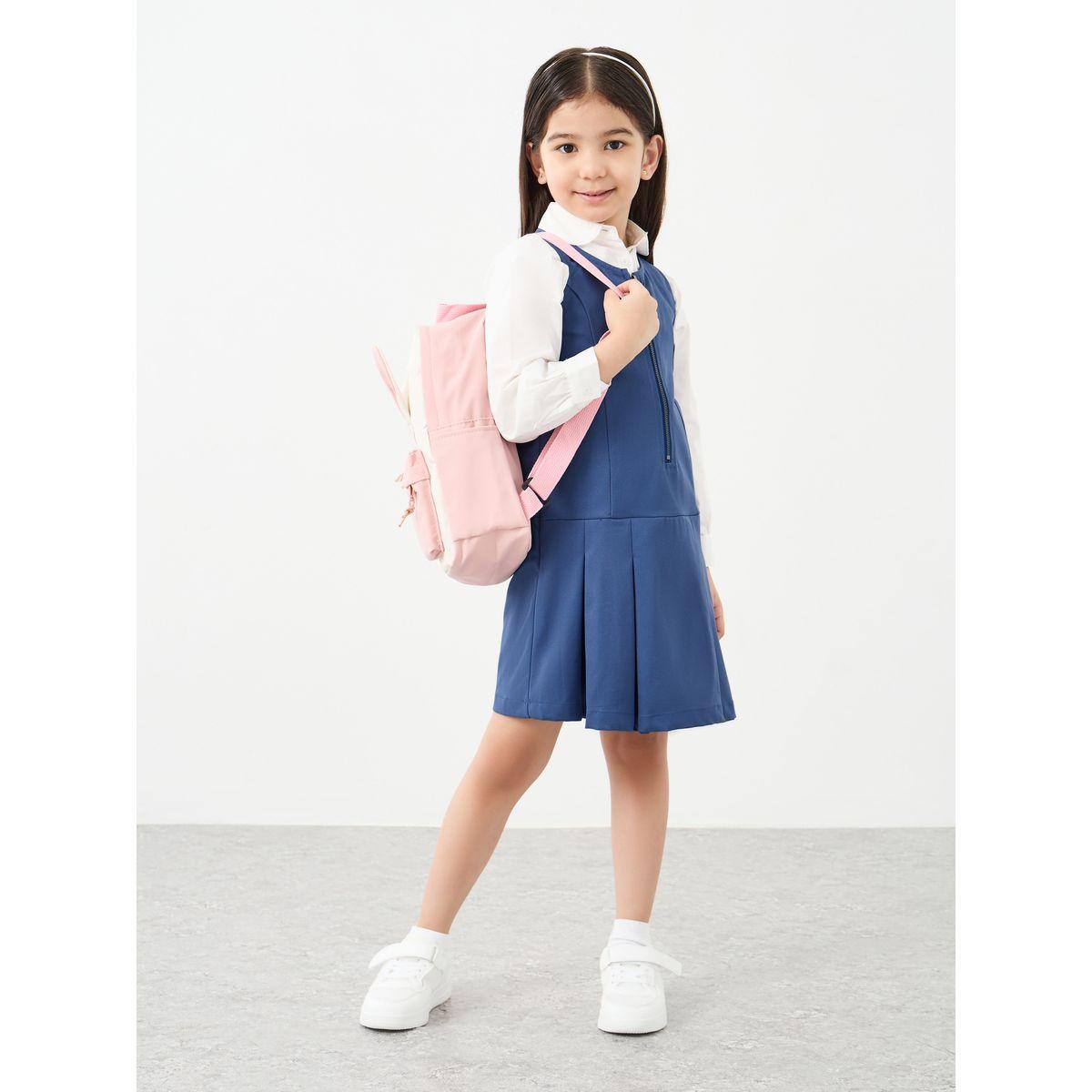 Styli Girls Navy Blue Fold Pleated Pinafore Dress-girls-clothing-dressesandjumpsuits-image-1