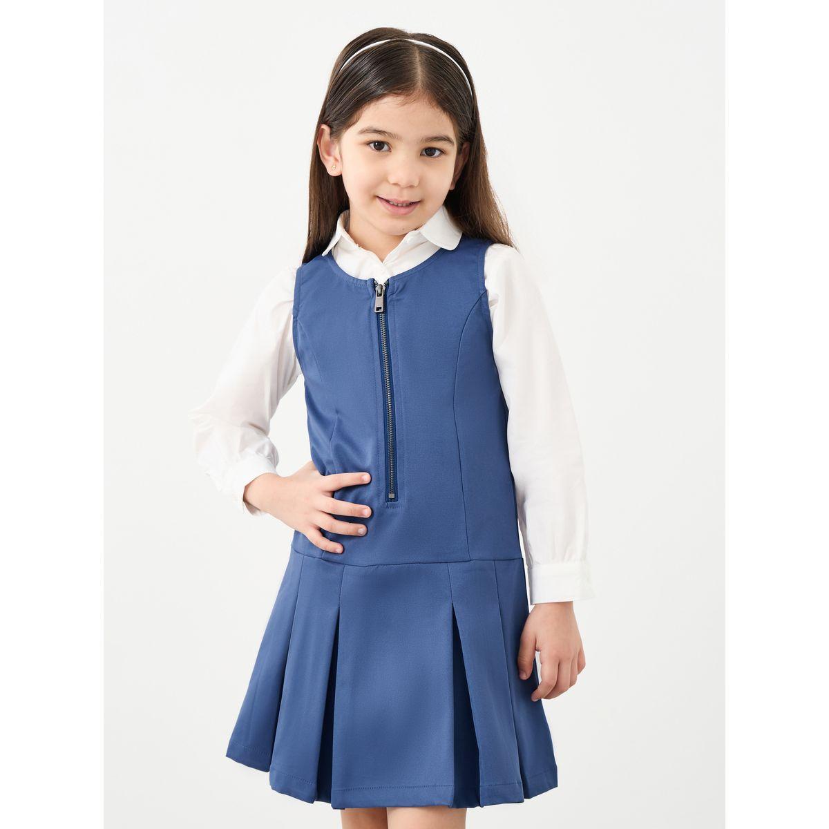 Styli Girls Navy Blue Fold Pleated Pinafore Dress-girls-clothing-dressesandjumpsuits-image-2
