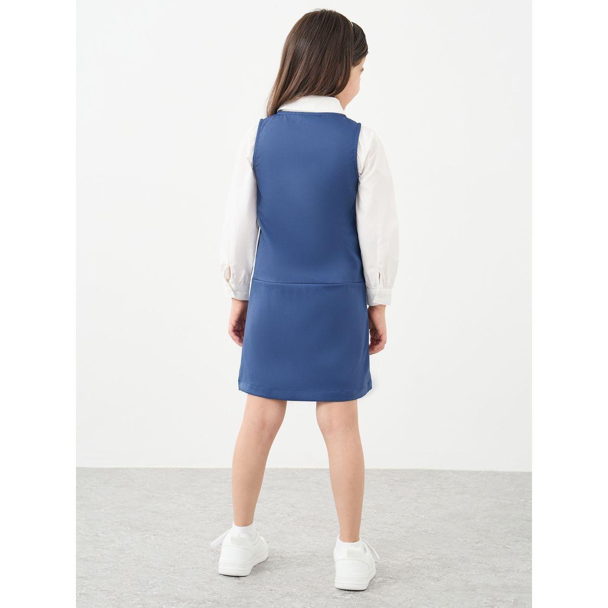 Styli Girls Navy Blue Fold Pleated Pinafore Dress-girls-clothing-dressesandjumpsuits-image-4
