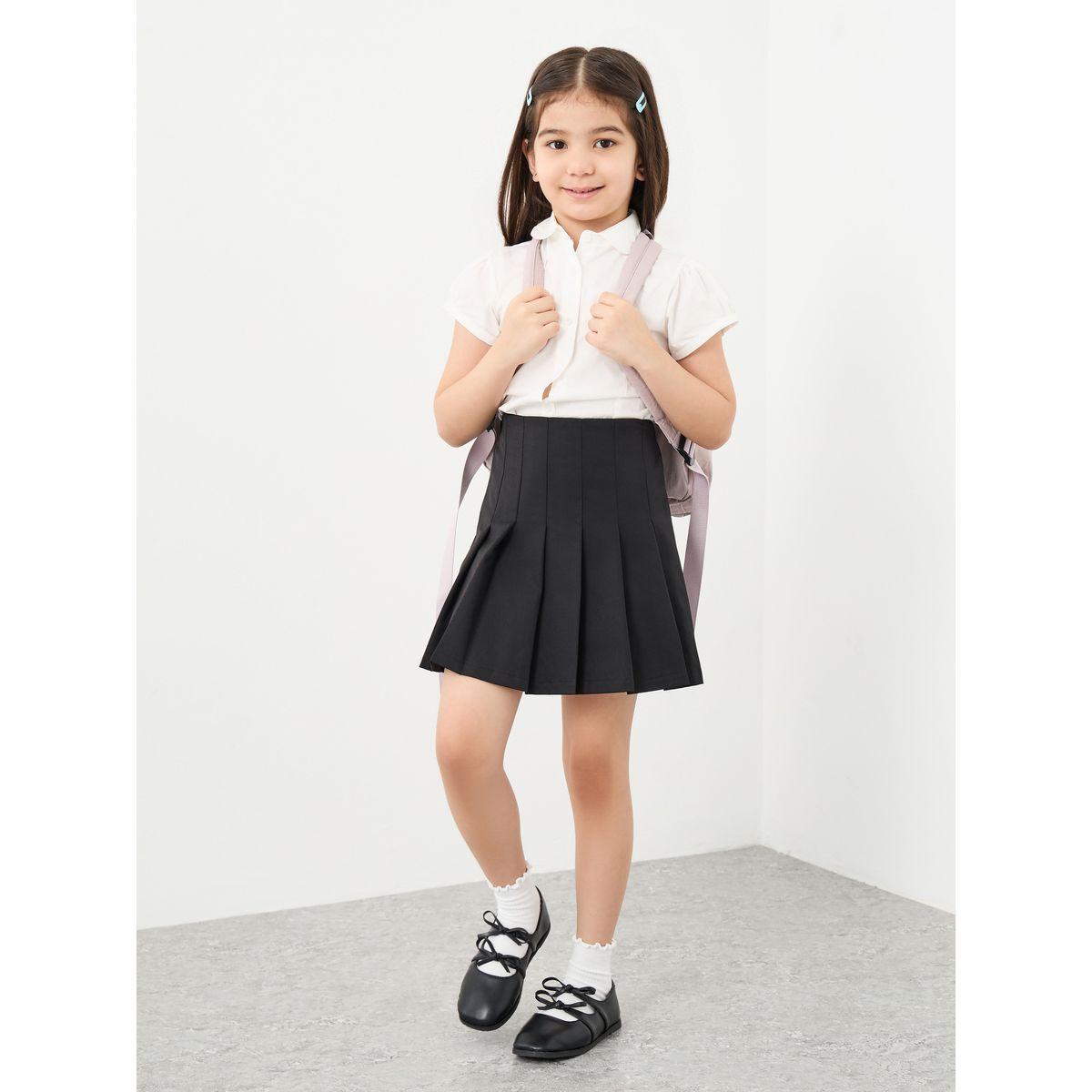 Styli Girls Black Pleated Skirt with Elastic Waist-girls-clothing-schoolwear-bottoms-skirt-image-1