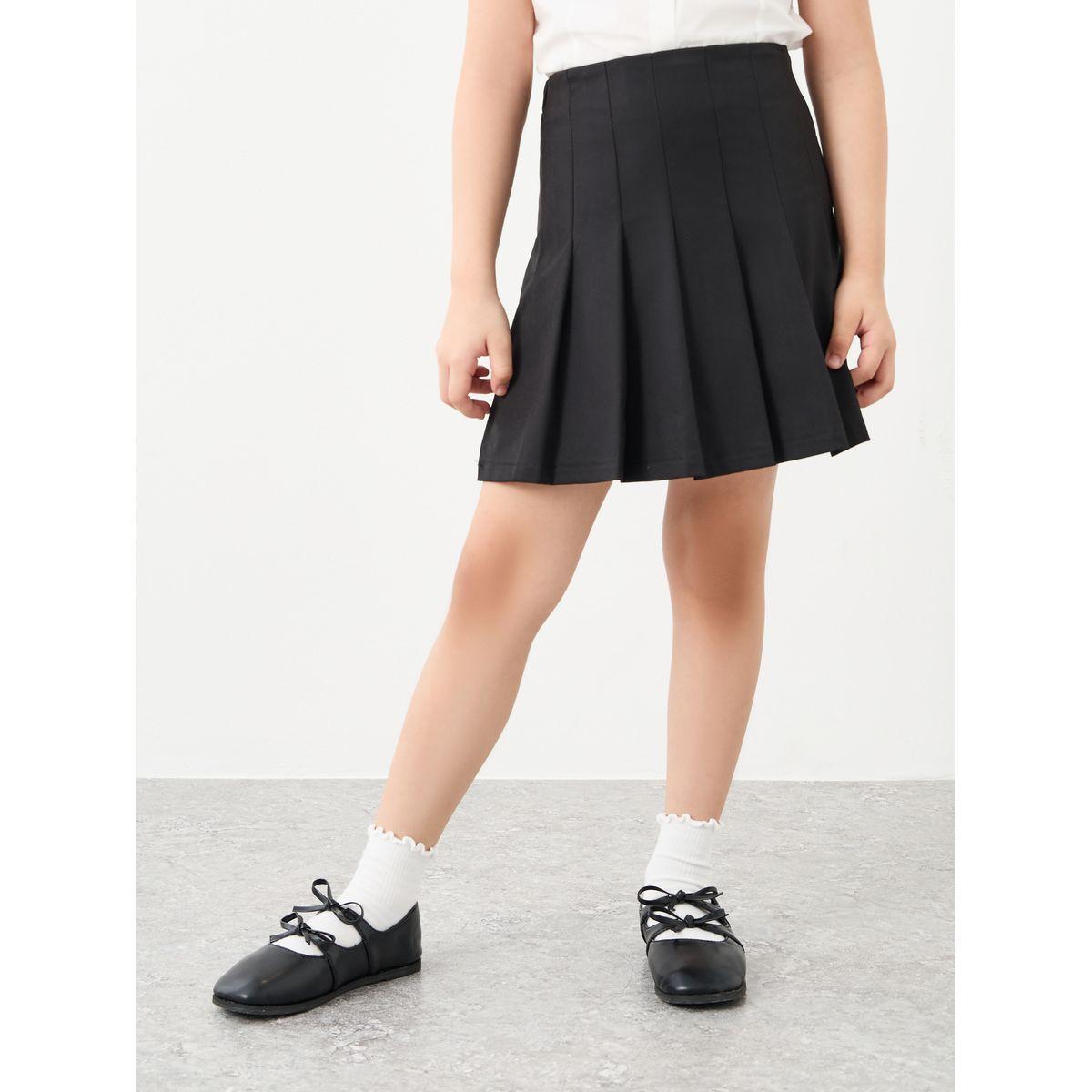 Styli Girls Black Pleated Skirt with Elastic Waist-girls-clothing-schoolwear-bottoms-skirt-image-2