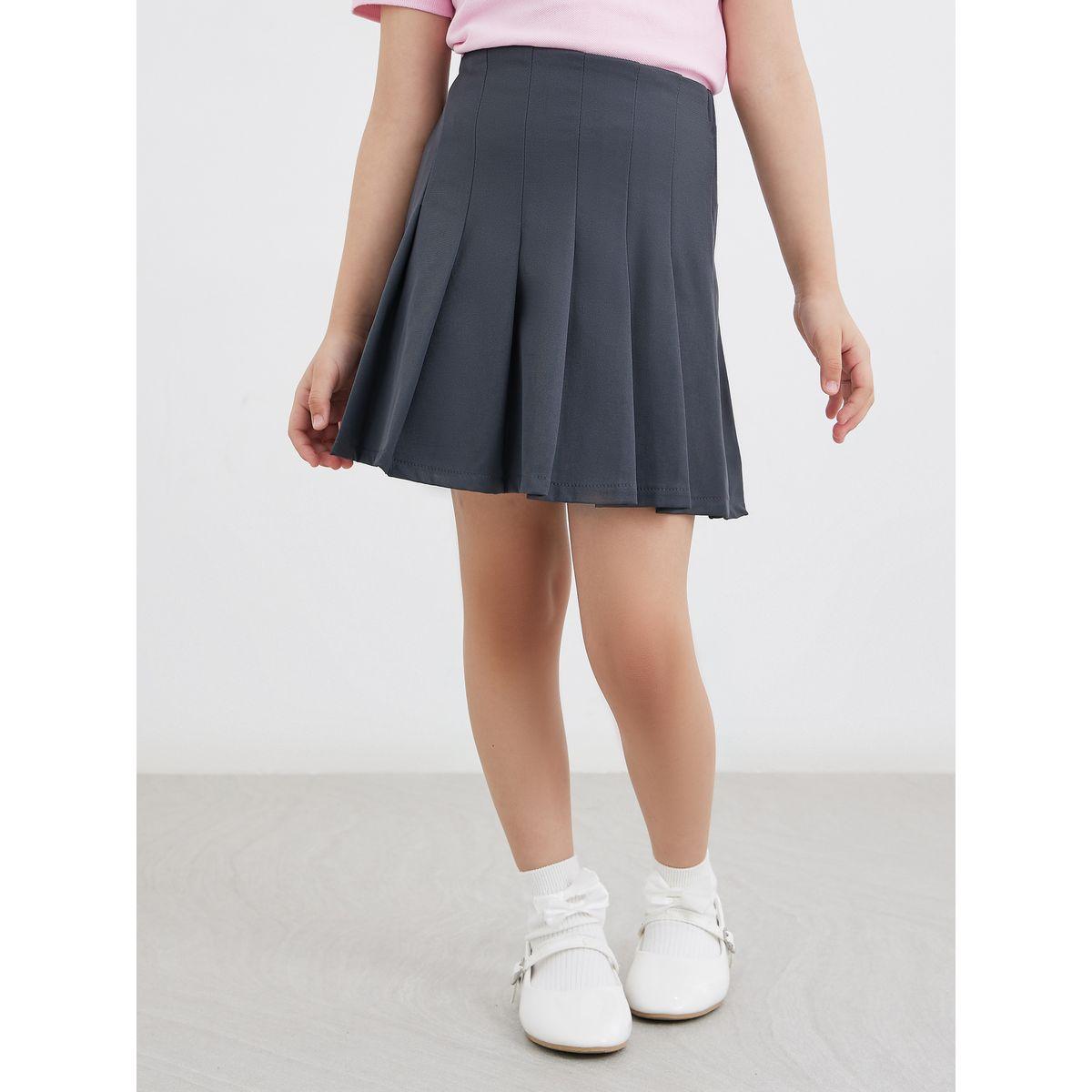تنورة بتفاصيل كسرات مع خصر مطاطي-girls-clothing-schoolwear-bottoms-skirt-image-1