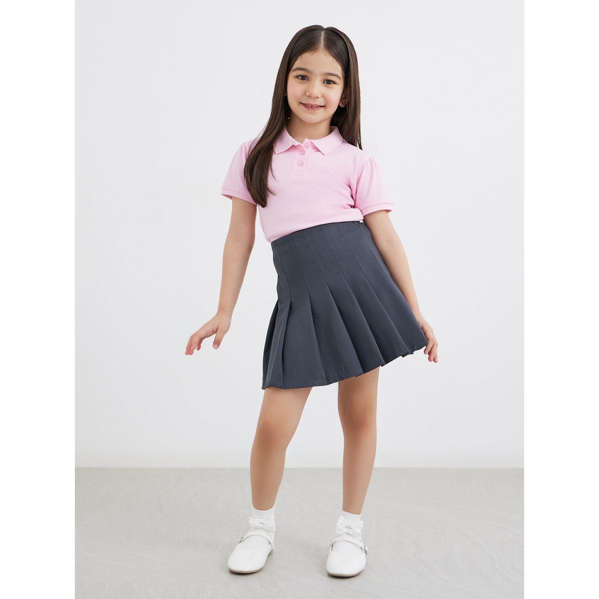 تنورة بتفاصيل كسرات مع خصر مطاطي-girls-clothing-schoolwear-bottoms-skirt-image-2