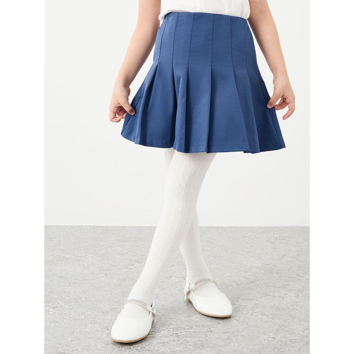 Styli Girls Navy Blue Pleated Skirt with Elastic Waist-girls-clothing-schoolwear-bottoms-skirt-image-1