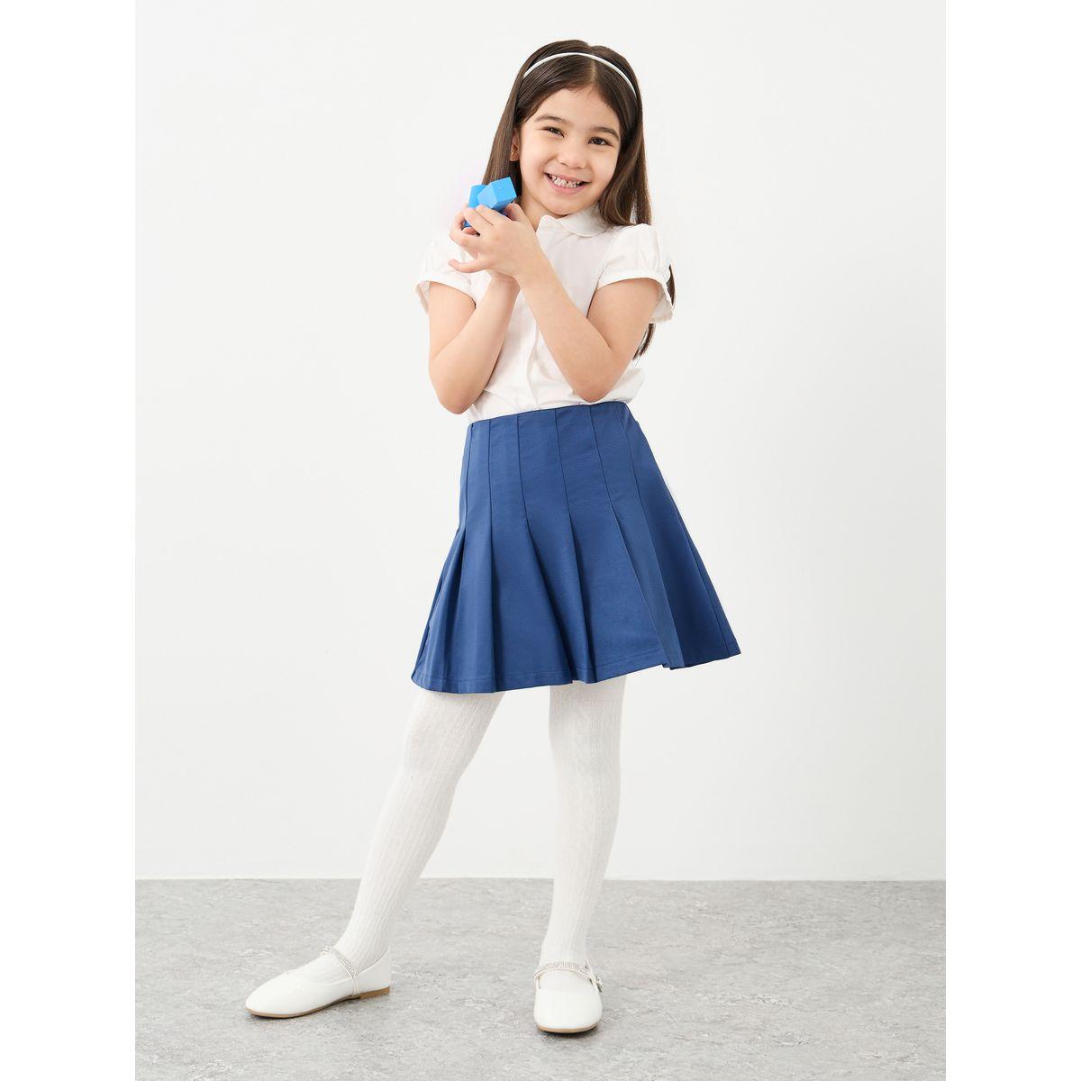 تنورة بتفاصيل كسرات مع خصر مطاطي-girls-clothing-schoolwear-bottoms-skirt-image-2