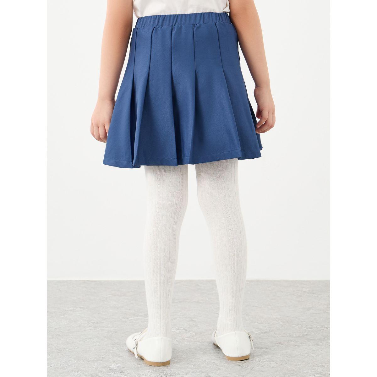 تنورة بتفاصيل كسرات مع خصر مطاطي-girls-clothing-schoolwear-bottoms-skirt-image-4