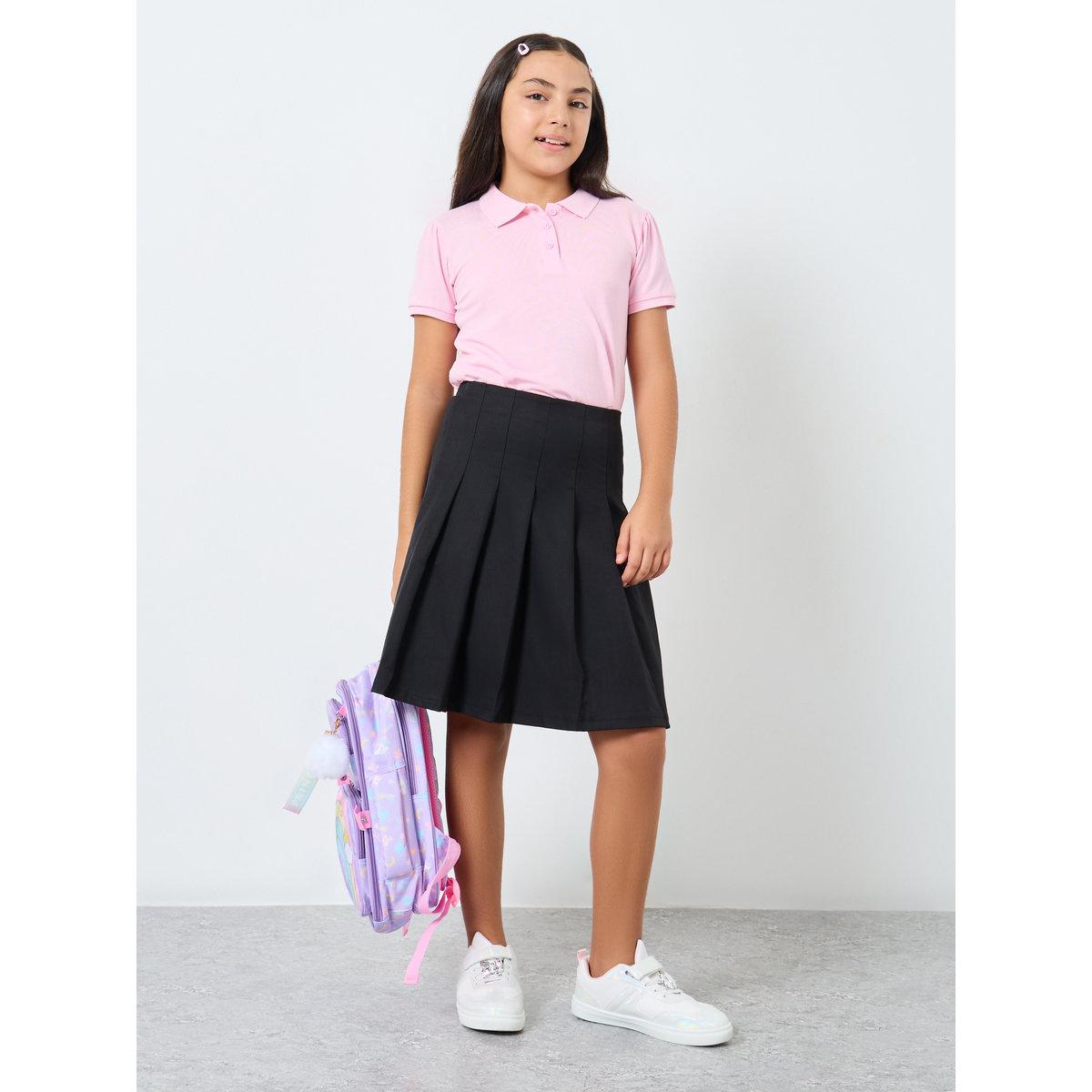 Styli Girls Black Pleated Flared Skirt-girls-clothing-bottoms-skirts-image-2