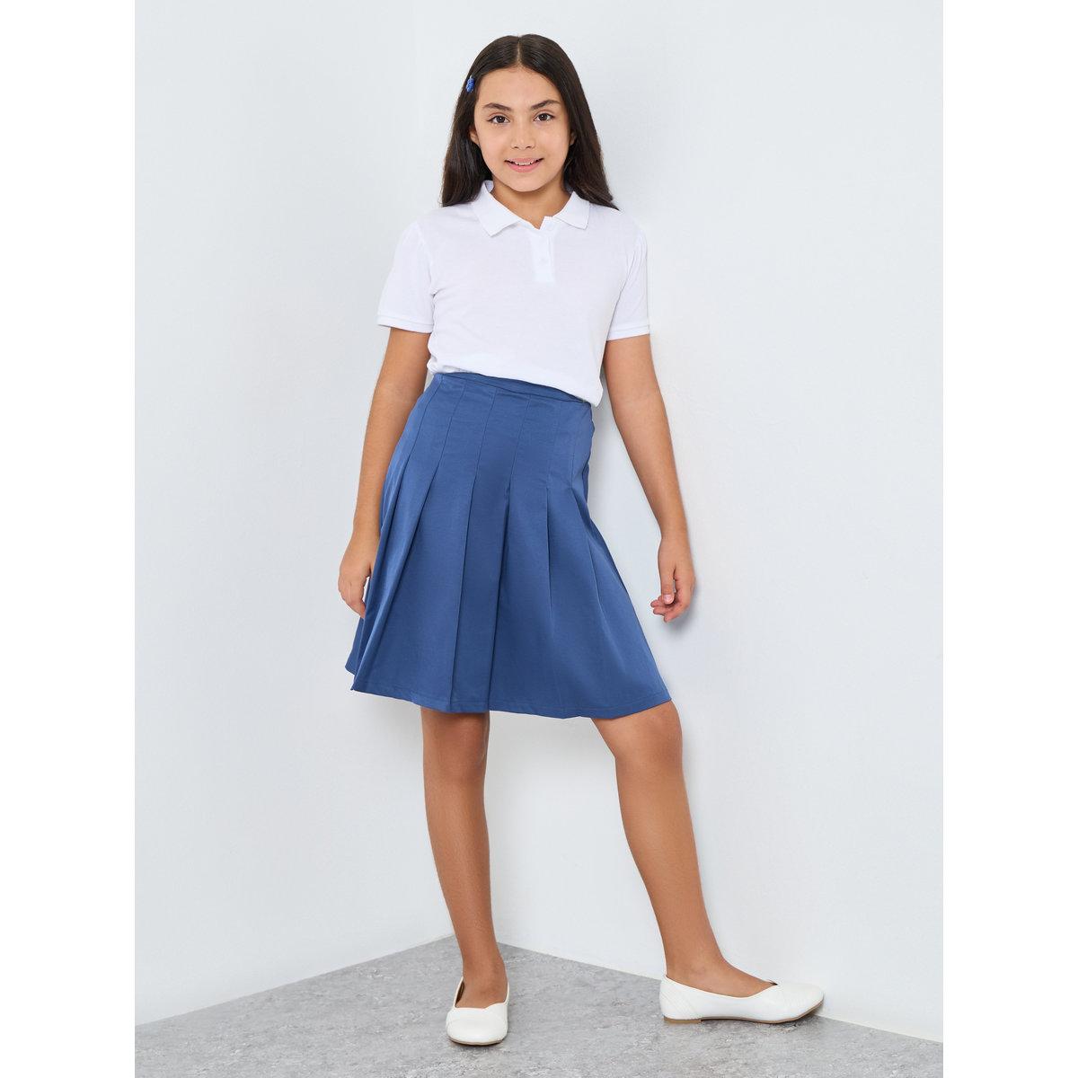 Styli Girls Navy Blue Pleated Flared Skirt-girls-clothing-bottoms-skirts-image-2