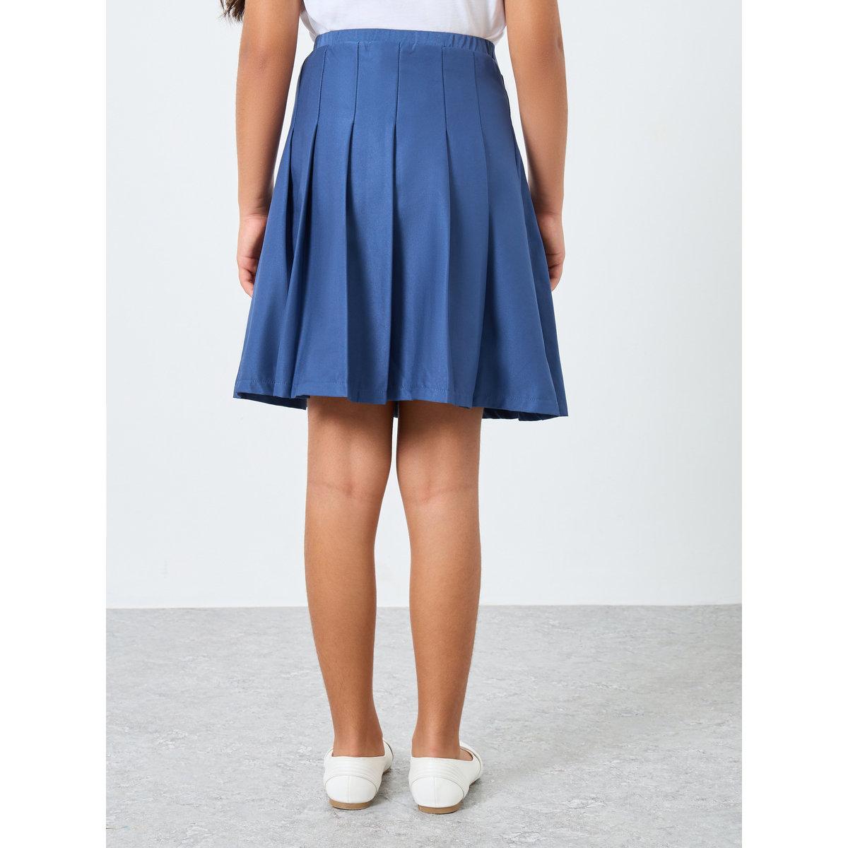 Styli Girls Navy Blue Pleated Flared Skirt-girls-clothing-bottoms-skirts-image-4