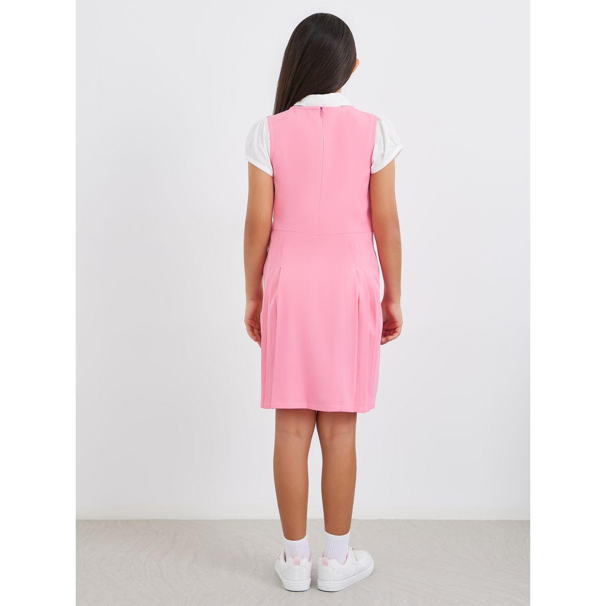 Styli Girls Pink Fold Pleat Detail Pinafore Dress-girls-clothing-dressesandjumpsuits-image-5