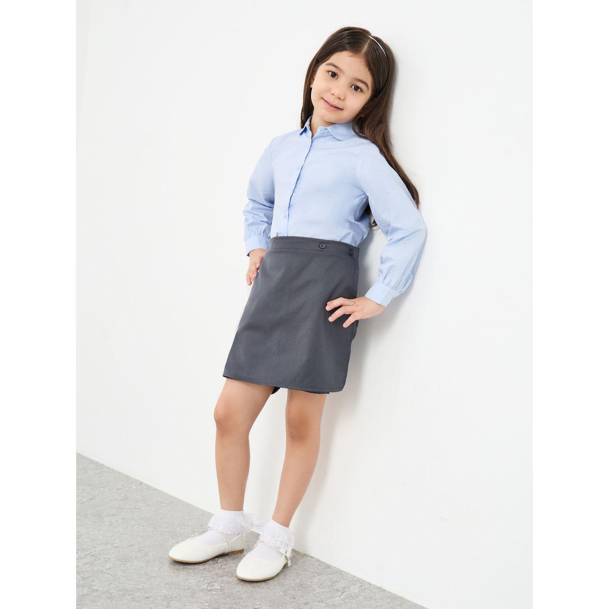 Styli Girls Grey Plain Skorts with Button Detail-girls-clothing-schoolwear-bottoms-shorts-image-2