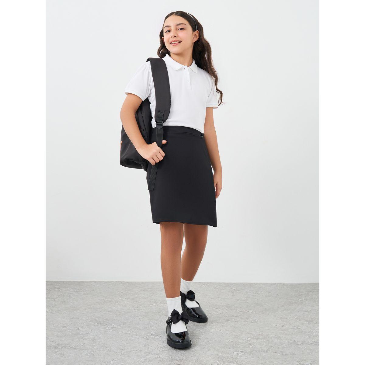 Styli Girls Black Plain Skorts with Button Detail-girls-clothing-schoolwear-bottoms-shorts-image-1