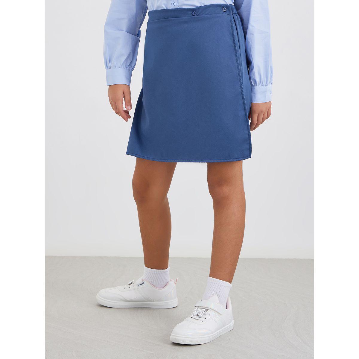 Styli Girls Navy Blue Plain Skorts with Button Detail-girls-clothing-schoolwear-bottoms-shorts-image-1