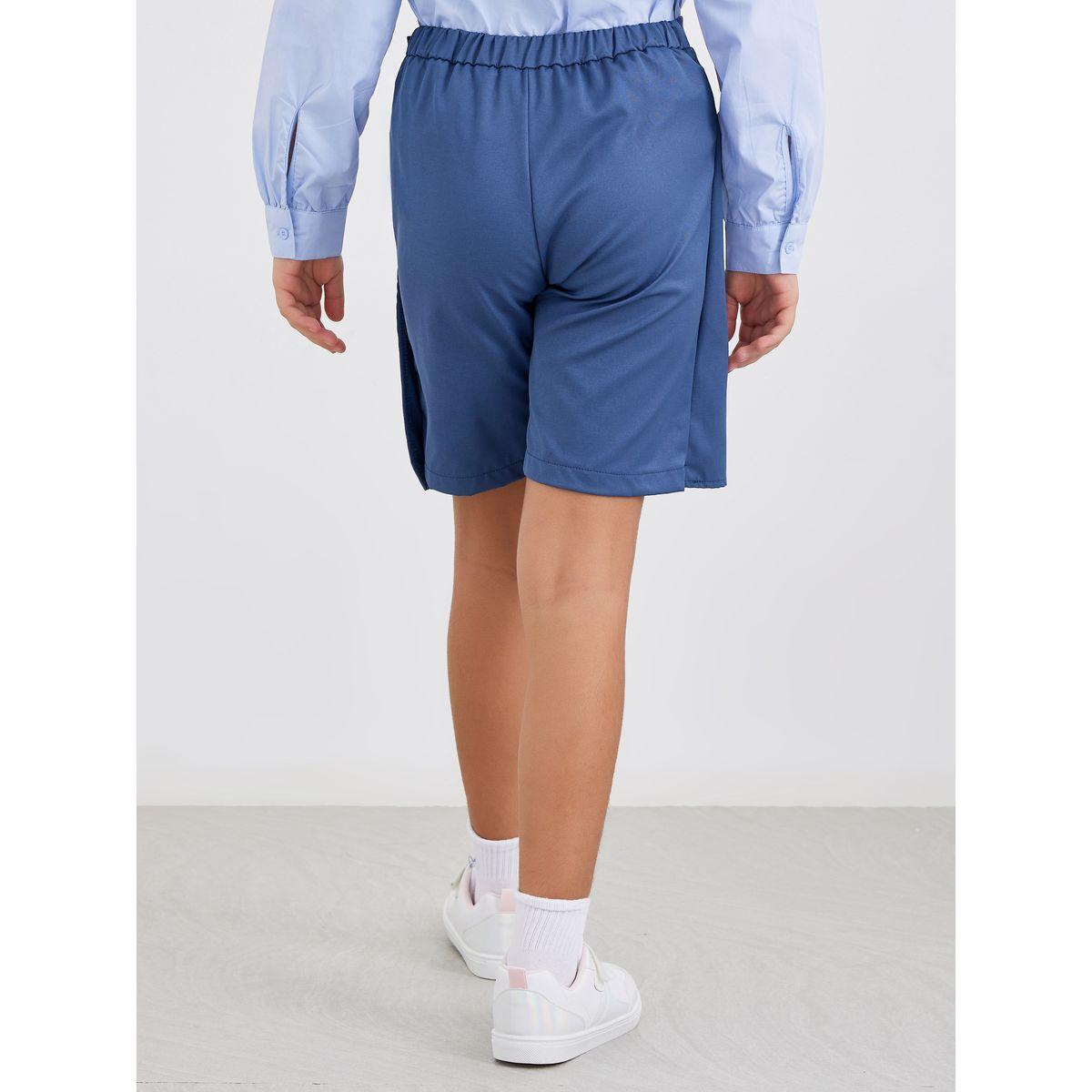 Styli Girls Navy Blue Plain Skorts with Button Detail-girls-clothing-schoolwear-bottoms-shorts-image-4
